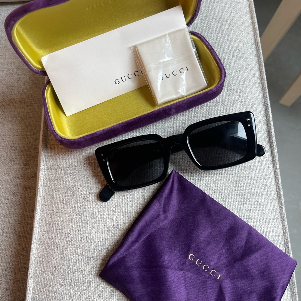 Gucci Black Rectangle Sunglasses, with original case and accessories